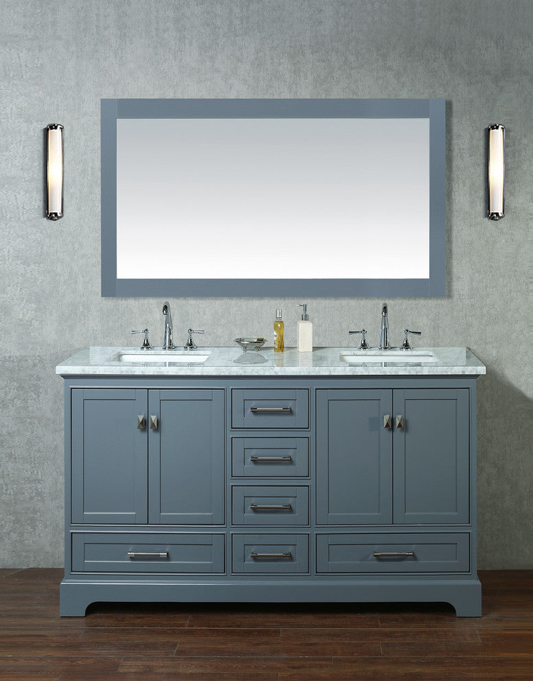Newport Gray 60" Double Sink Bathroom Vanity, Mirror