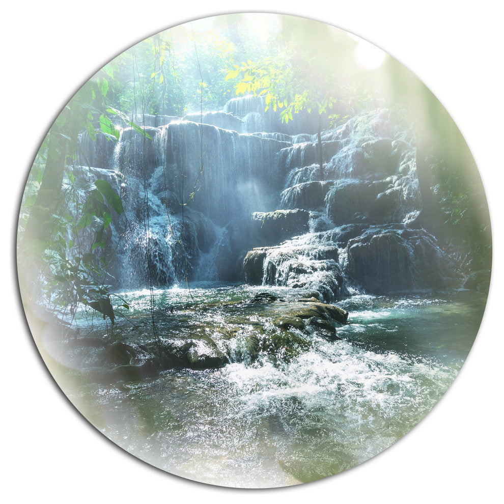 Fantastic Waterfall In Mexico Jungle, Landscape Disc Metal Artwork, 23"
