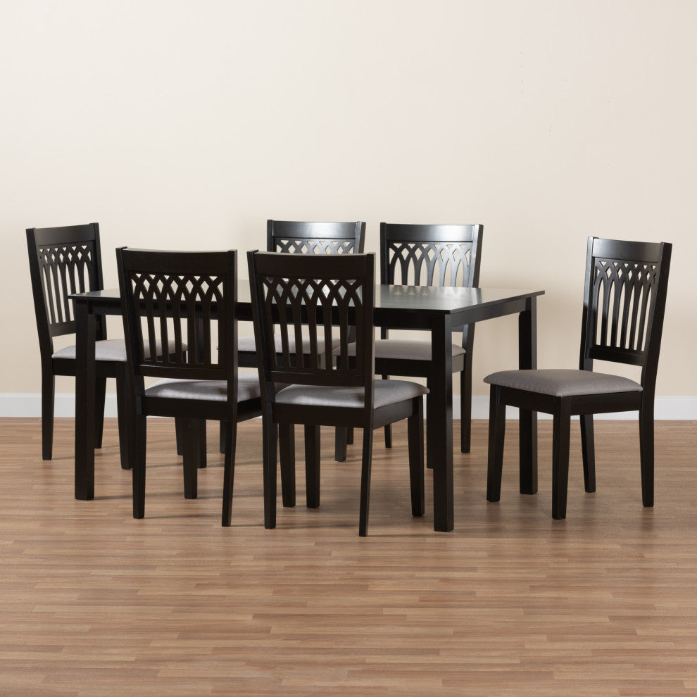 Marsala Modern Collection, Gray/Dark Brown, 7-Piece Dining Set