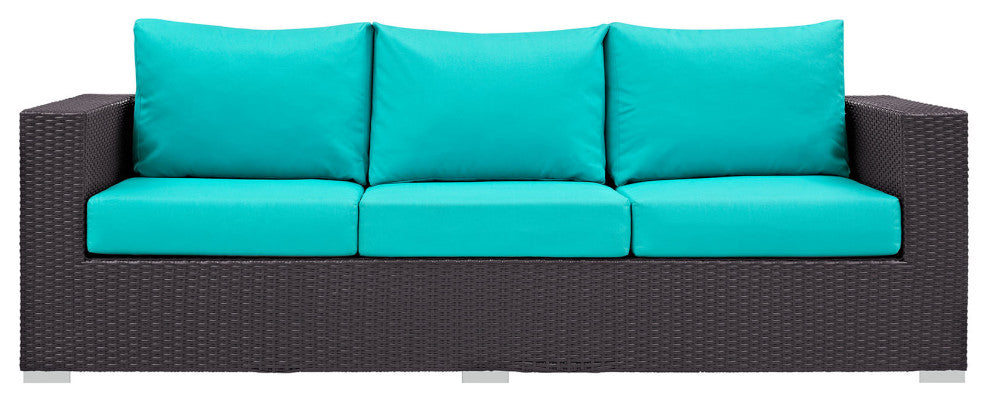 Modway Convene Outdoor Patio Sofa, Espresso Turquoise
