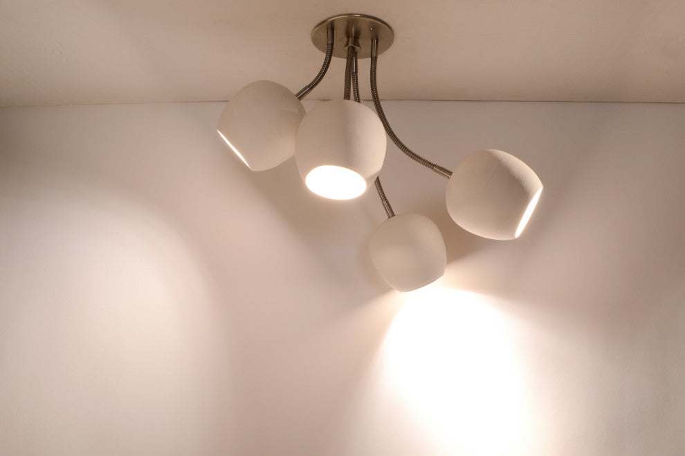 LED Bouquet: Ceiling Light with Four Ceramic Shades, White