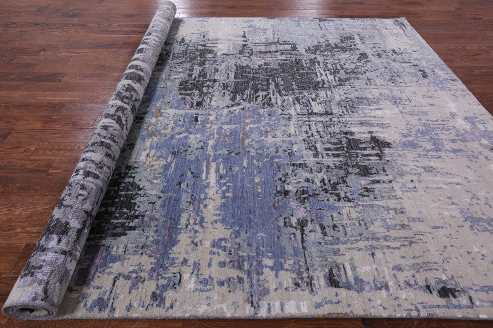 Wool and Silk Contemporary Handmade Abstract Rug 9' 0" X 11' 11" Q6332