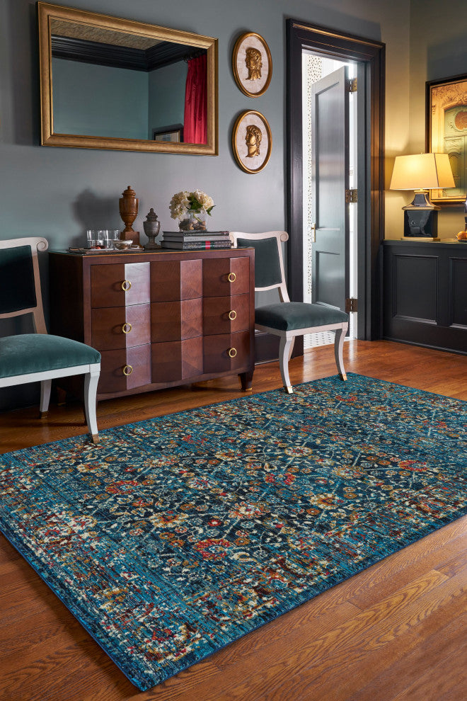 Benz-Kayseri Runner Machine Woven Rug, Dark Blue, 3'x9'10"
