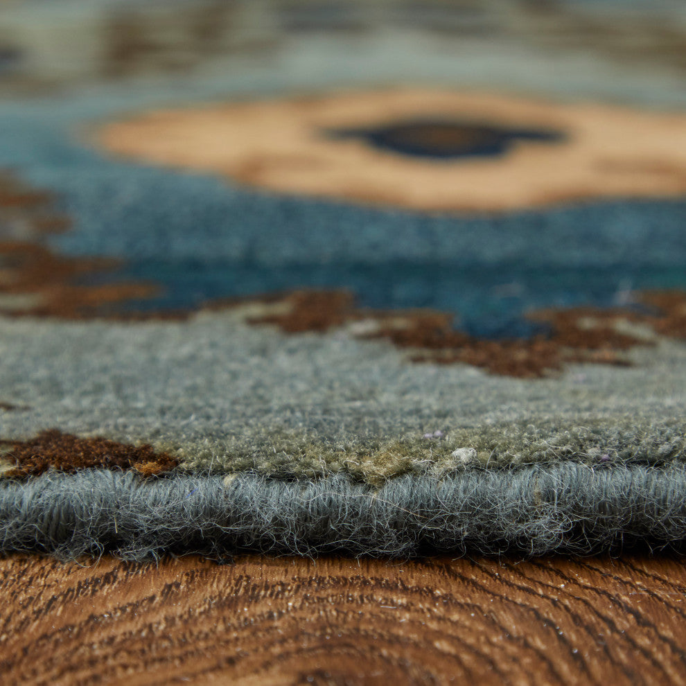 Weave & Wander Amzad Hand Knotted Gradient Wool Rug, Blue/Brown, 5'6"x8'6"