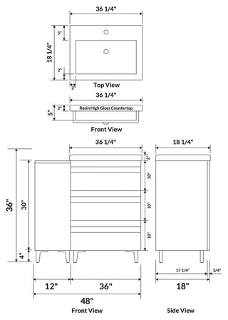 48" Freestanding White Vanity Set With Sink, LV8-C3B-48W, Style 8