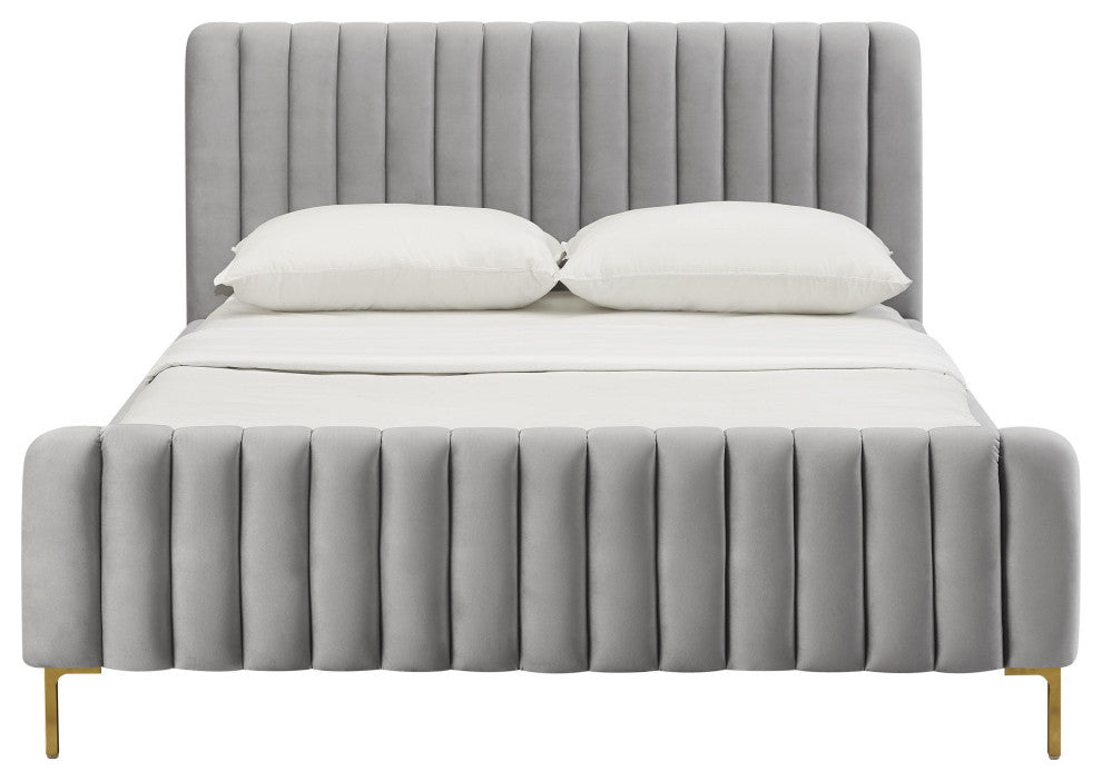 Angela Velvet Upholstered Bed, Gray, Full