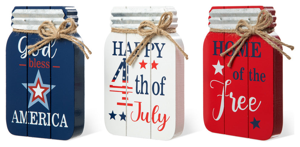 7"H Patriotic Mason Jar Table Decor, 3-Piece Set