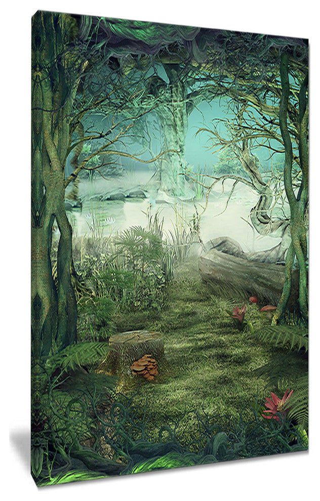 "Green Forest Glade" Landscape Art Canvas Print, 16"x32"