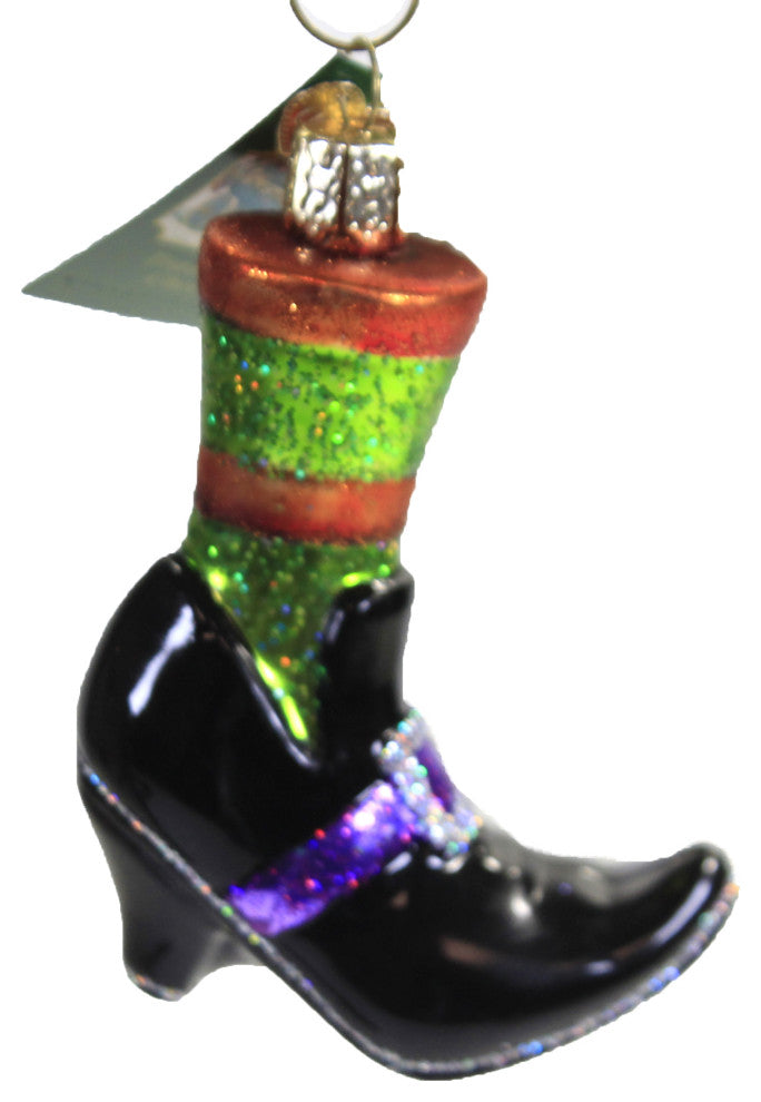 Old World Christmas 3.75In Witches Shoe, Glass, Halloween Witch Boot 26086