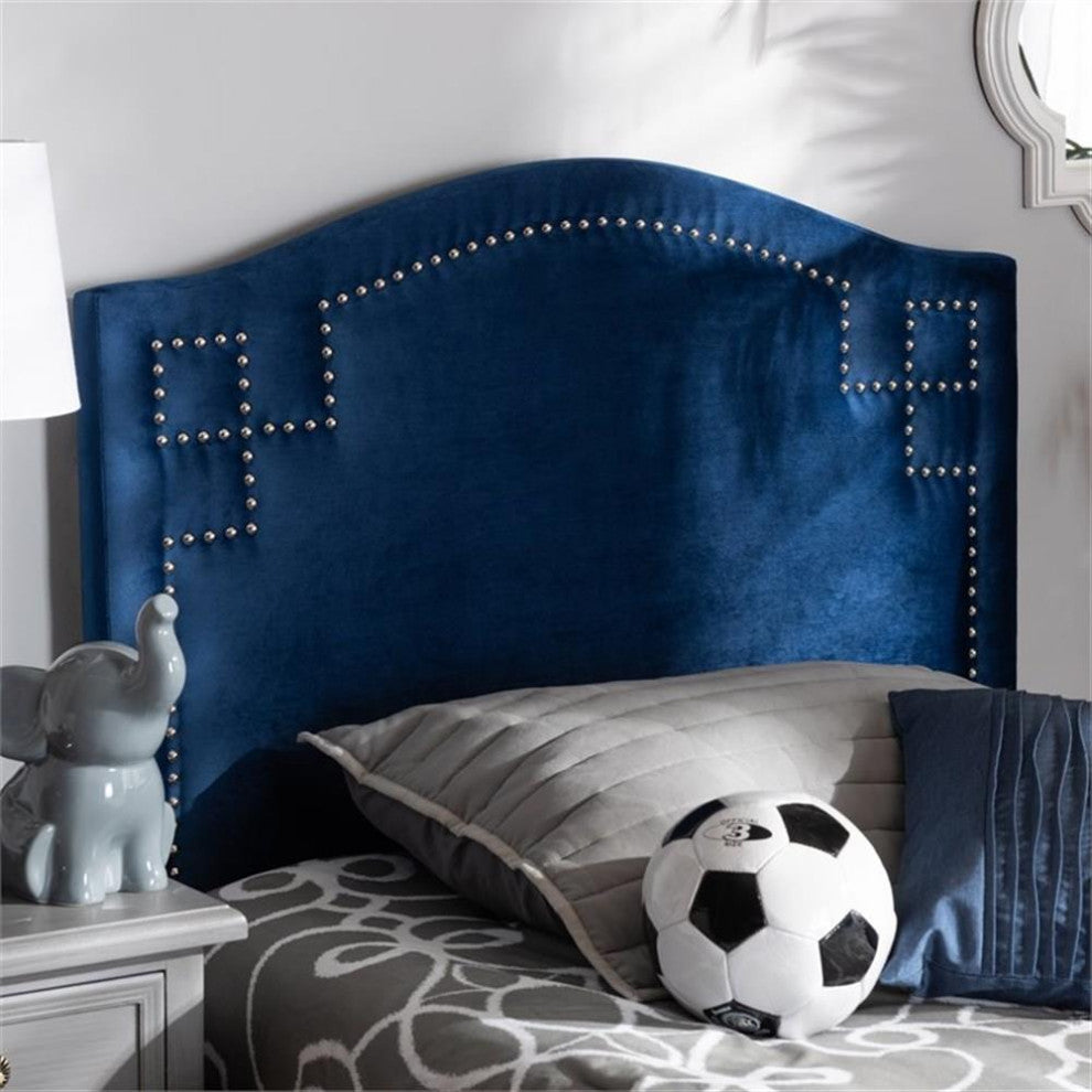 Aubrey Royal Blue Velvet Fabric Upholstered Twin Size Headboard