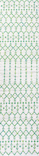 Ourika Moroccan Geometric Indoor/Outdoor Rug, Green/Ivory, 2x8
