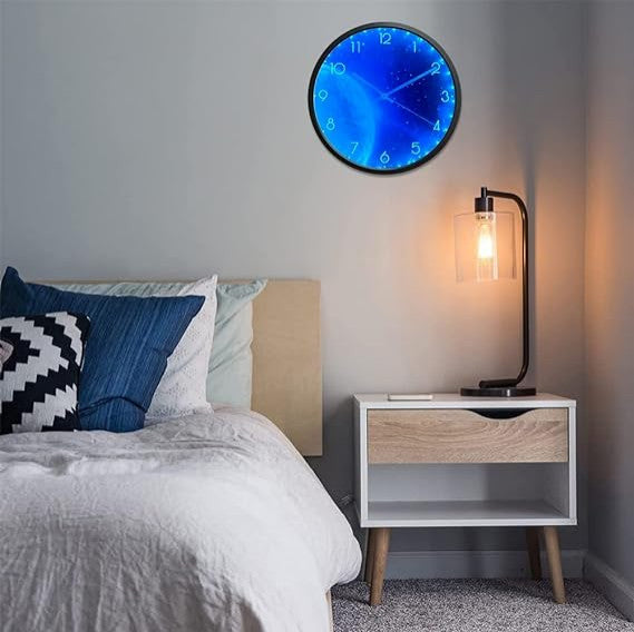 12" Night Light Wall Clock, Silent Battery-Operated LED Wall Clocks
