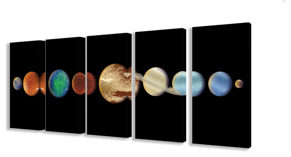 "Planet In The Dark Solar System 5Pc" Stretched Canvas Wall Art Set
