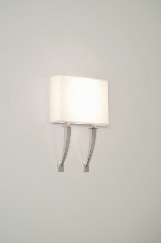 Sheridan Double Arm LED Sconce, Satin Nickel Finish, Linen Acrylic Shade