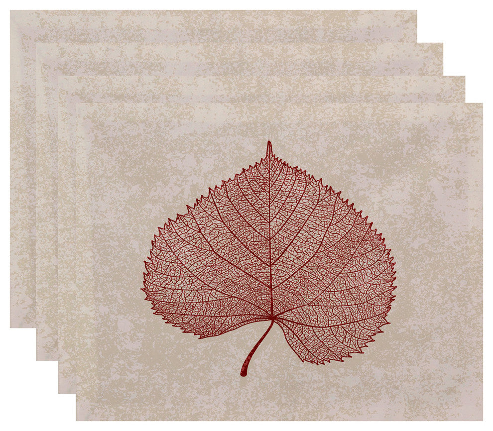 Leaf Study Floral Print Placemat, Set of 4, Red