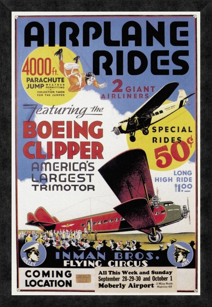 "Airplane Rides: Inman Bros. Flying Circus" Framed Canvas Giclee, 22"x32"