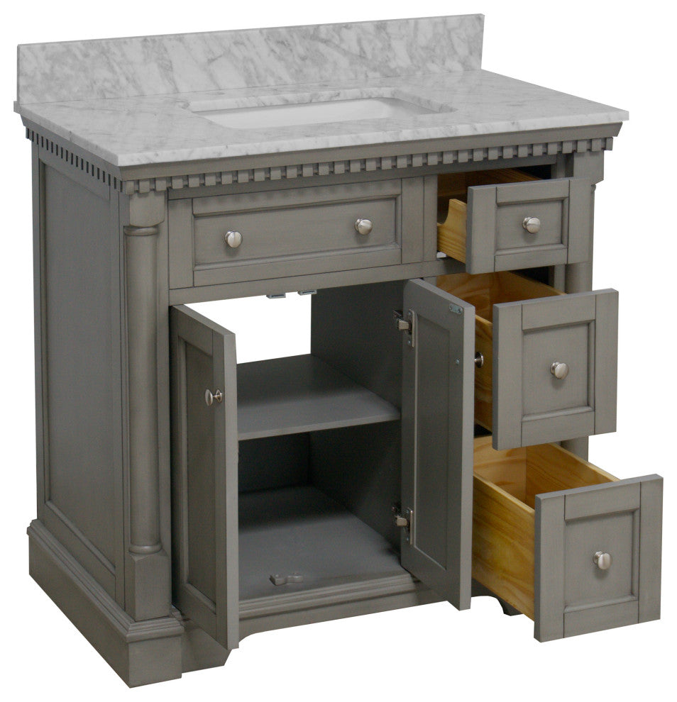 Sydney 36" Bathroom Vanity, Weathered Gray, Carrara Marble
