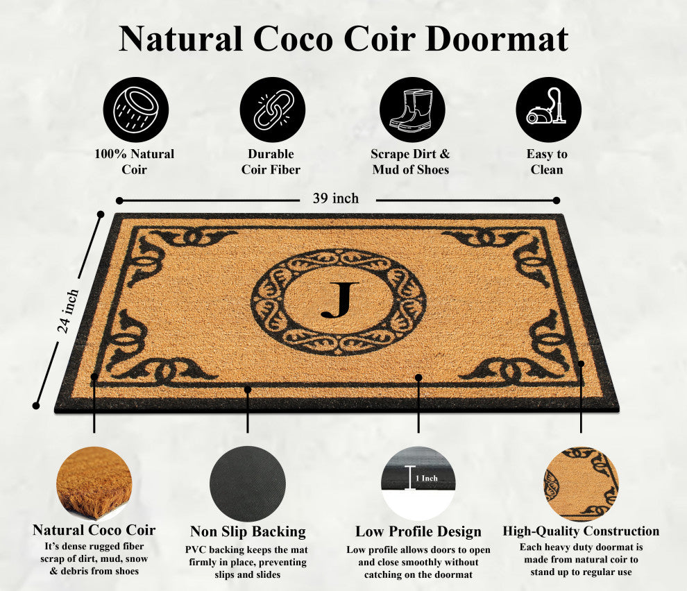 A1HC Hand-Crafted by Artisans Geneva Monogrammed Entry Doormat, 30"x48", J