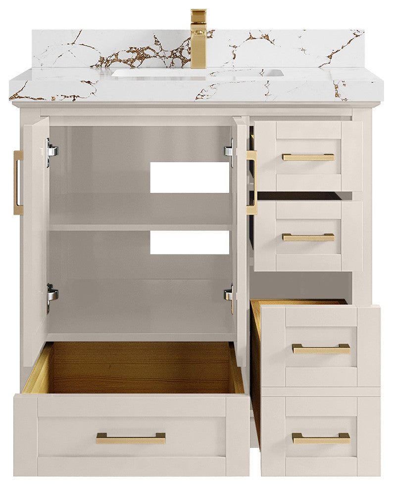 Boston 36" Center Sink Bath Vanity in Fine Grain 2" Viola Brown