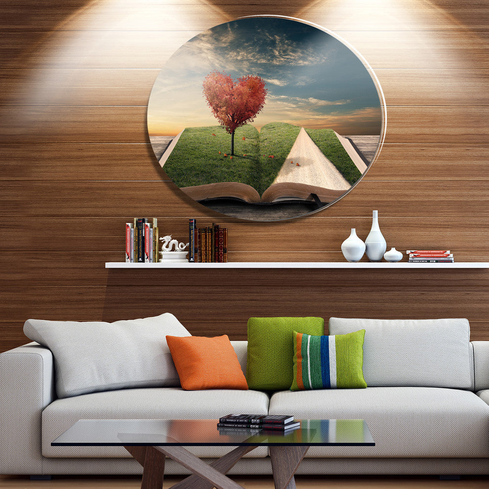 Amazing Heart Tree And Book, Abstract Round Wall Art, 36"