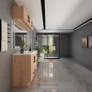 Victoria 42" Solid Wood Bath Vanity, Overhead Cabinet, Red Oak