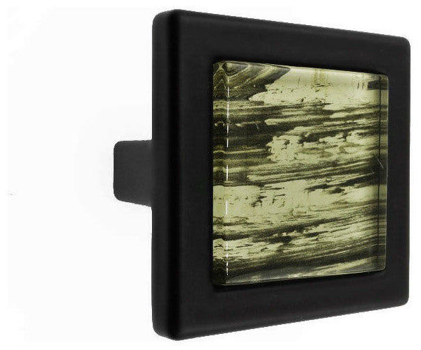 Hand Brushed Safari Strokes Crystal Glass Black Metal Square Manor Knob