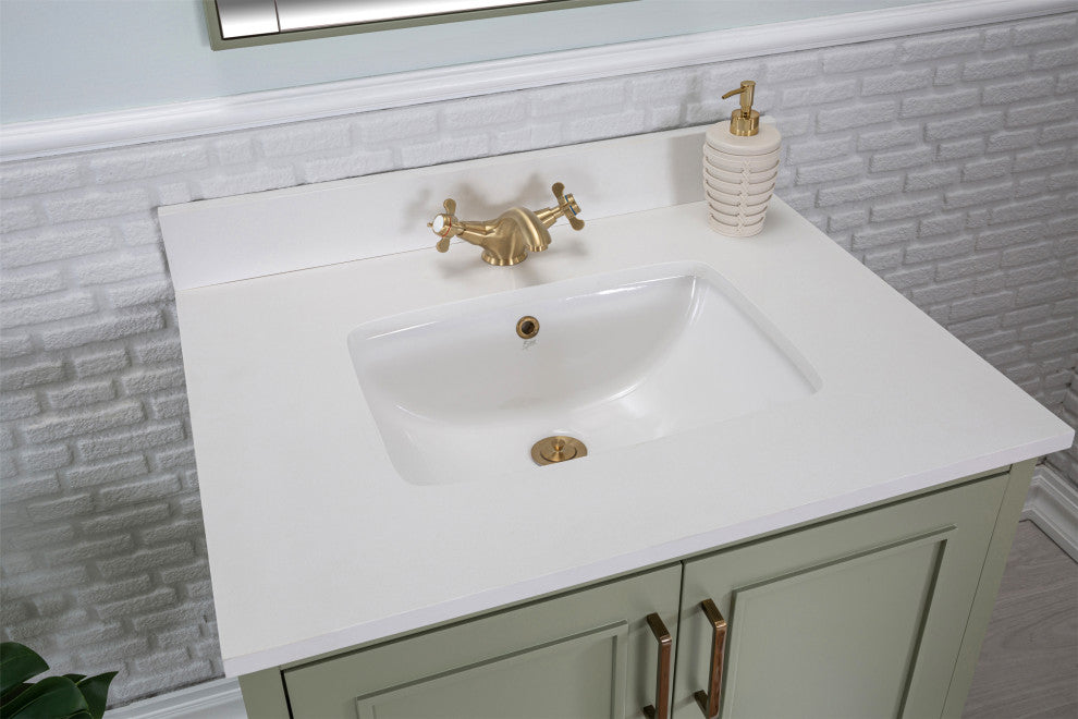 Albia Collection 30" Bathroom Vanity With Sink, Mirror, Countertop, Green