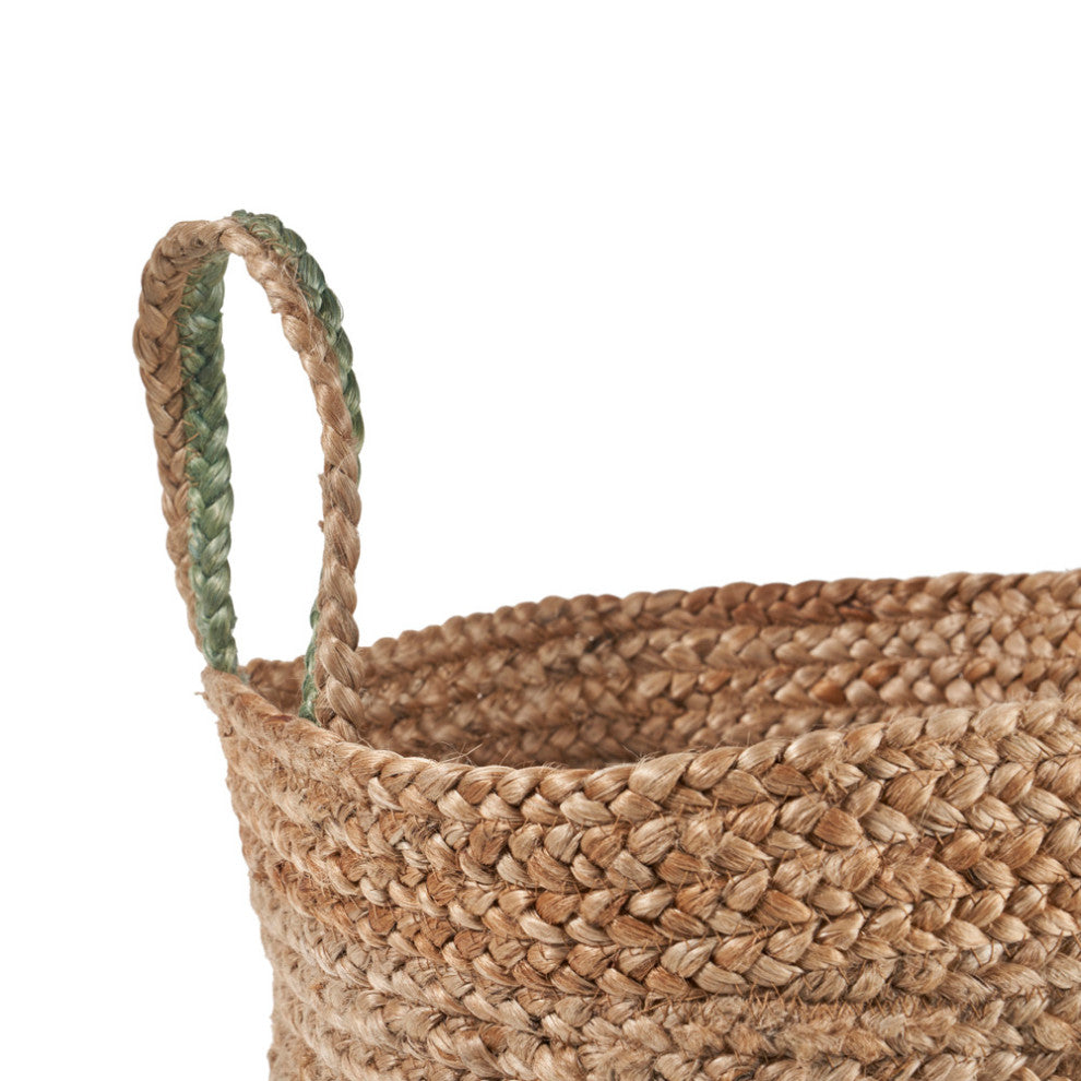 Seafoam Color Block Jute Basket, 15" Height