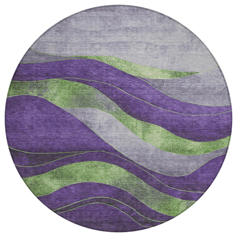Machine Washable Indoor/Outdoor Chantille ACN1892 Purple 8' x 8' Round Rug