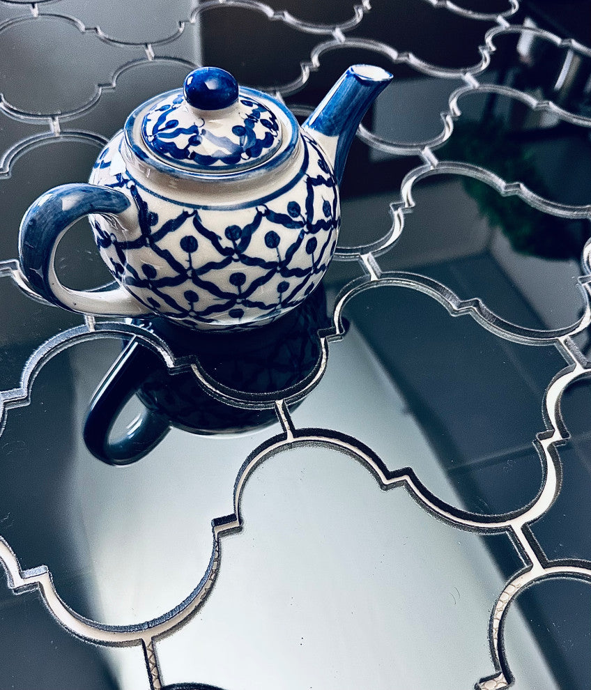 Reflections 9"x14" Mirror Arabesque Waterjet Mosaic in GRAPHITE Glossy