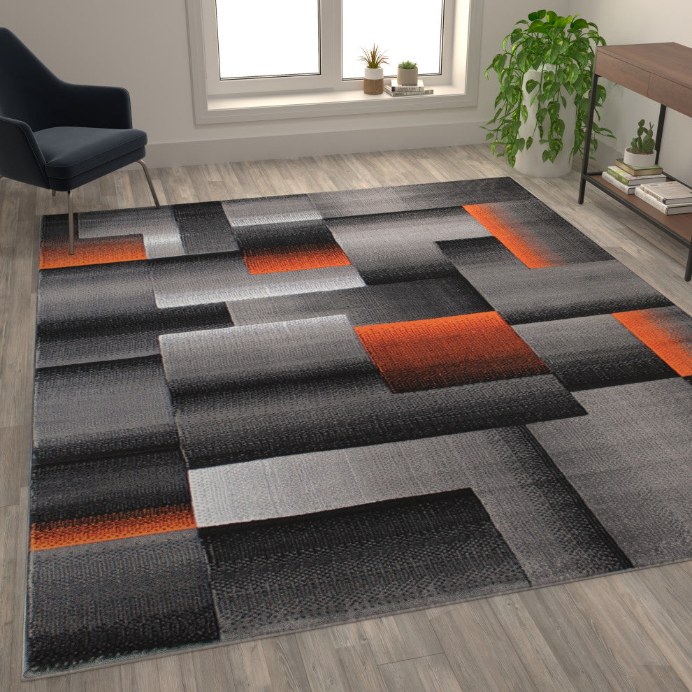 Angie Collection Rectangle 8' x 10' Blocked Area Rug, Orange