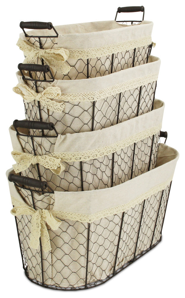 Lined Oval Wire Baskets, Set of 4