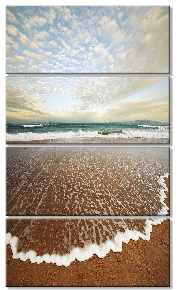 Fantastic Waves and Clouds in Beach, Seashore Canvas Print, 28"x48", 4 Panels