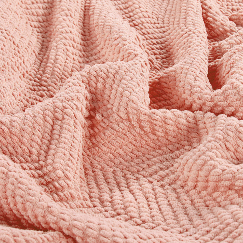 Tweed Knitted Throw Blanket, Peach Melba, 60"x80"