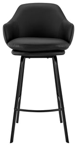 Brigden Black Faux Leather and Black Metal Swivel 30" Bar Stool