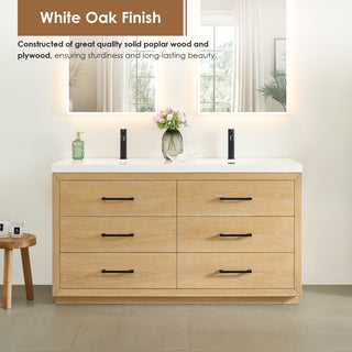 Sigrid Bathroom Vanity, White Oak, 60", With Mirror