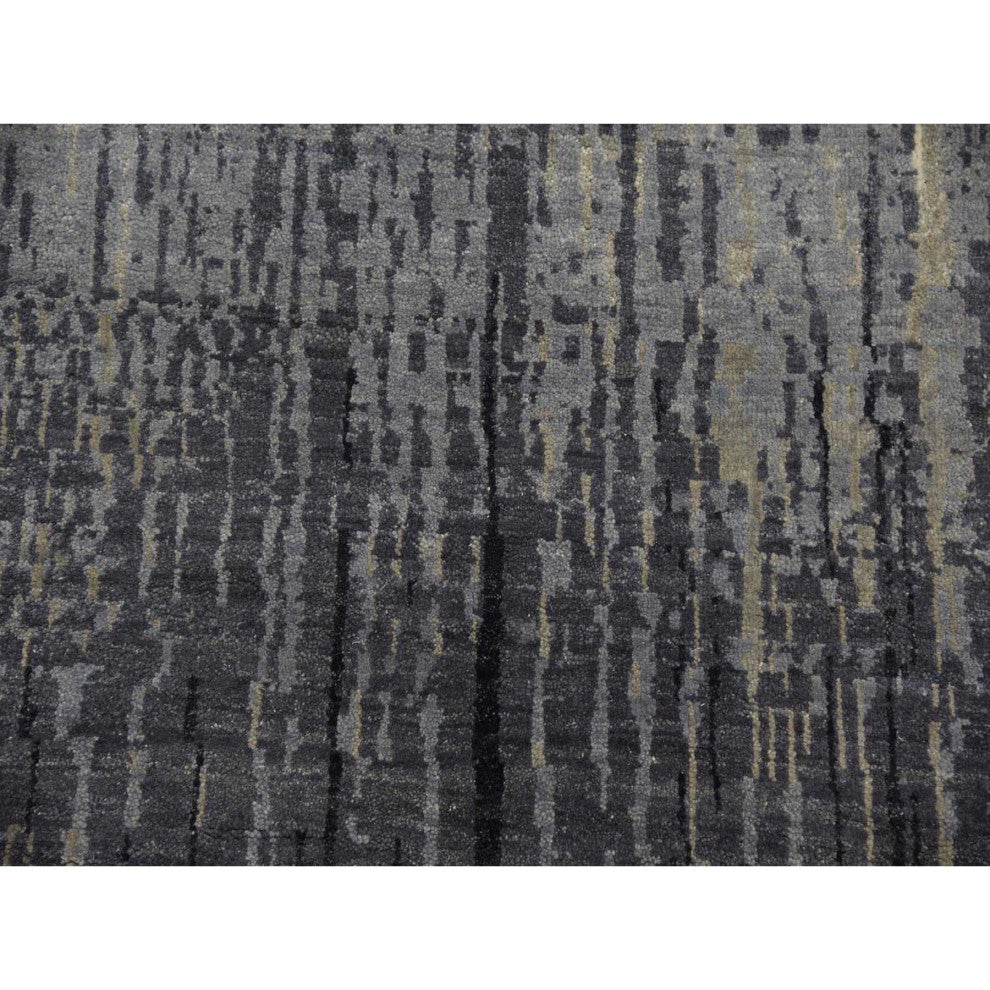 Blue, Pure Wool Hand Knotted, Modern Ombre Design Wide Runner Rug, 6'1"x12'1"