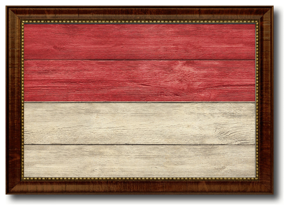 Monaco Country Textured Flag Print With Brown Gold Frame, 19"X27"