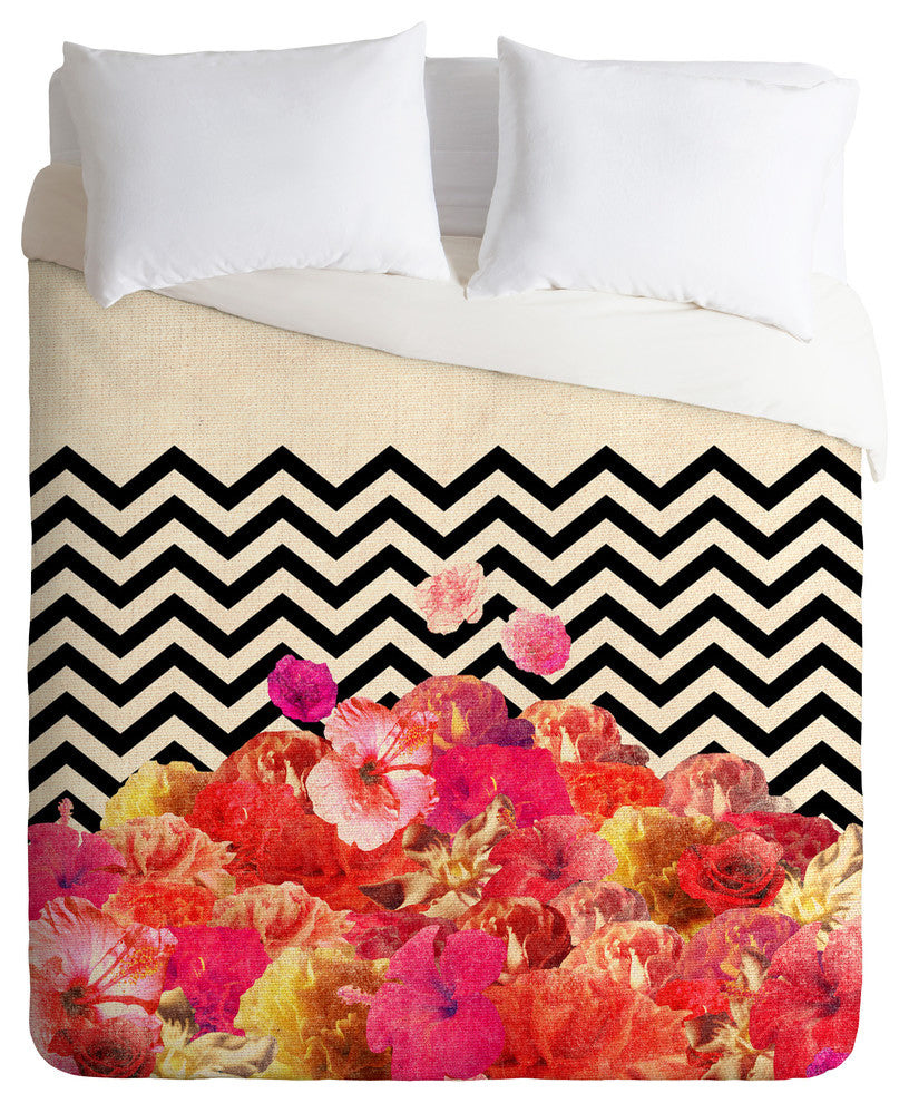 Deny Designs Bianca Green Chevron Flora 2 Duvet Cover - Lightweight
