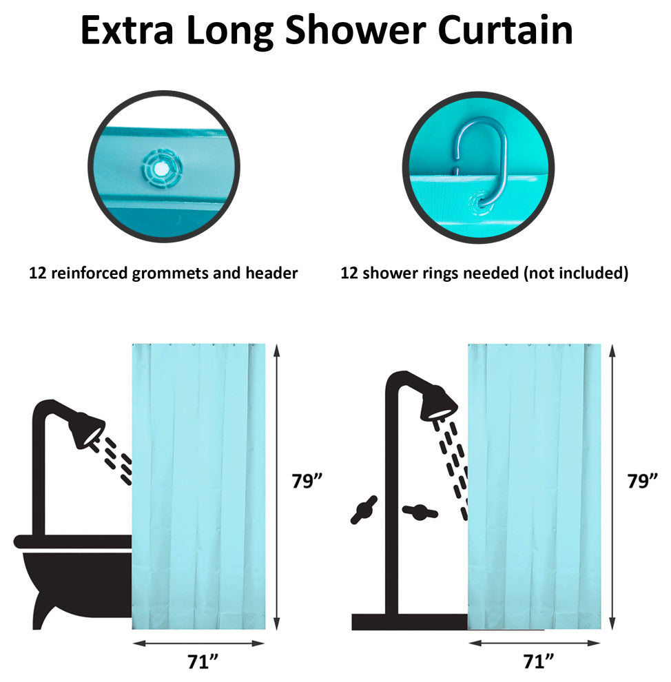 Extra Long Shower Curtain Liner Plastic 71W x 79H, Aqua Blue