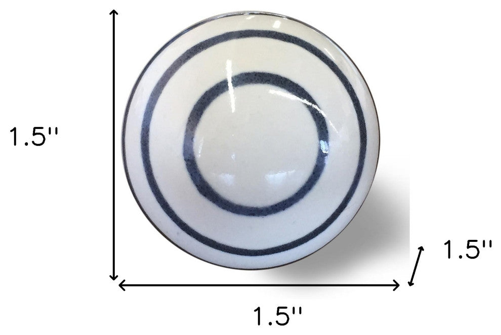 Set of Twelve White and Black Ceramic Drawer Pull Knobs