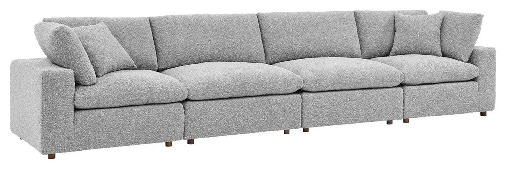 Commix Down Filled Overstuffed Boucle Fabric 4-Seater Sofa, Light Gray