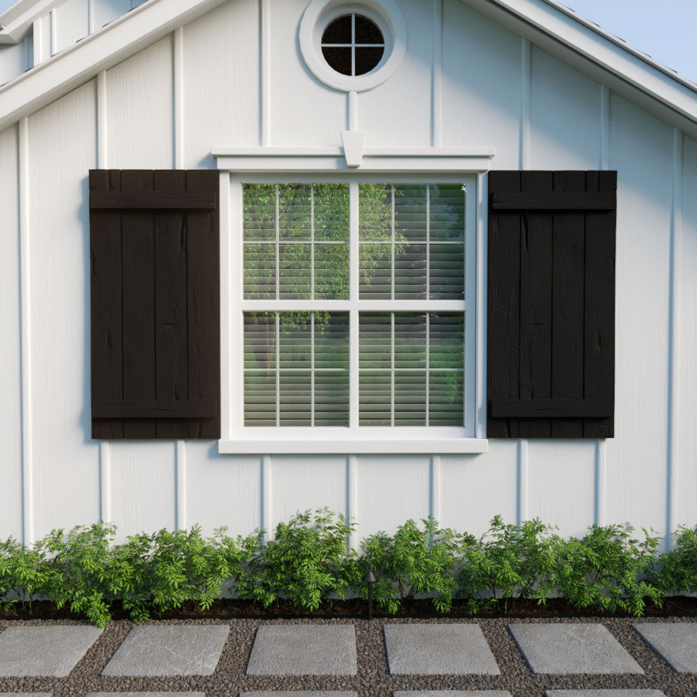 Rustic 4 Board Joined B-N-B Faux Wood Shutters, Hand Hewn, 22x32"