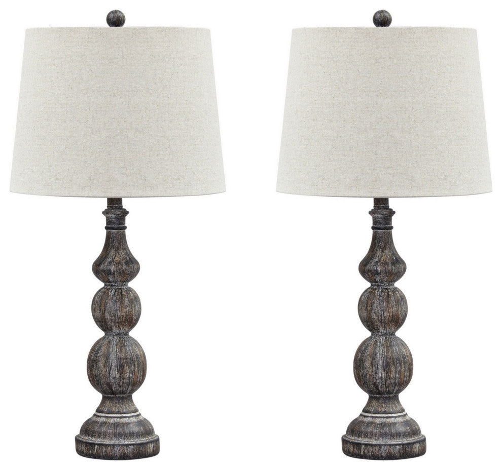 Benzara BM230958 Table Lamp With Turned Base, Set of 2, Brown and Off White