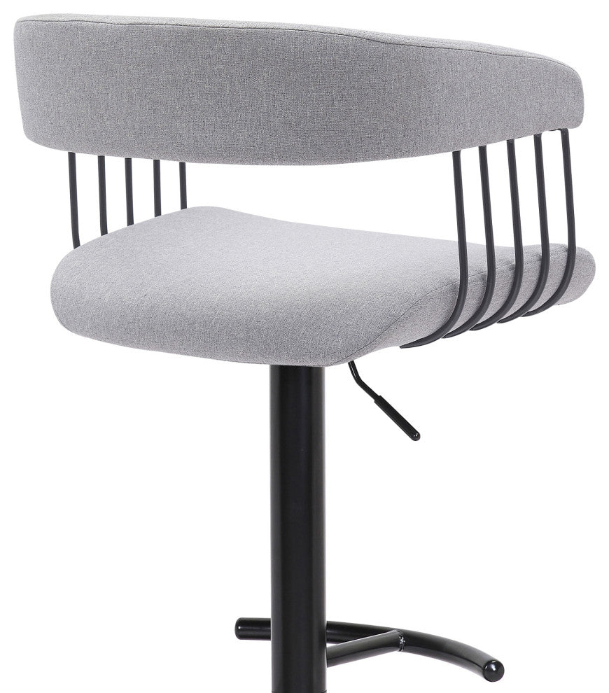 Calista Adjustable Bar Stool, Blue Fabric With Black Metal, Light Gray