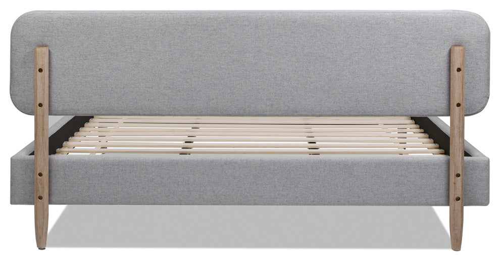 Diego Low Upholstered Platform Bed, Light Gray Polyester, King