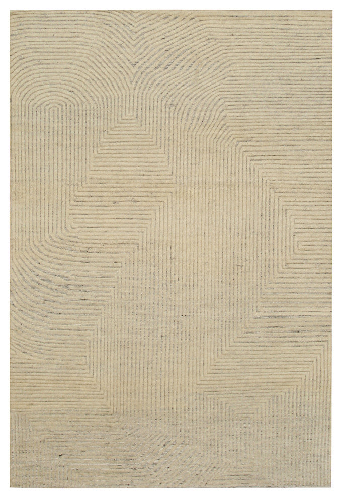 Hand Knotted Wool Ivory Transitional Modern Modern Knot Rug, 8'x10'