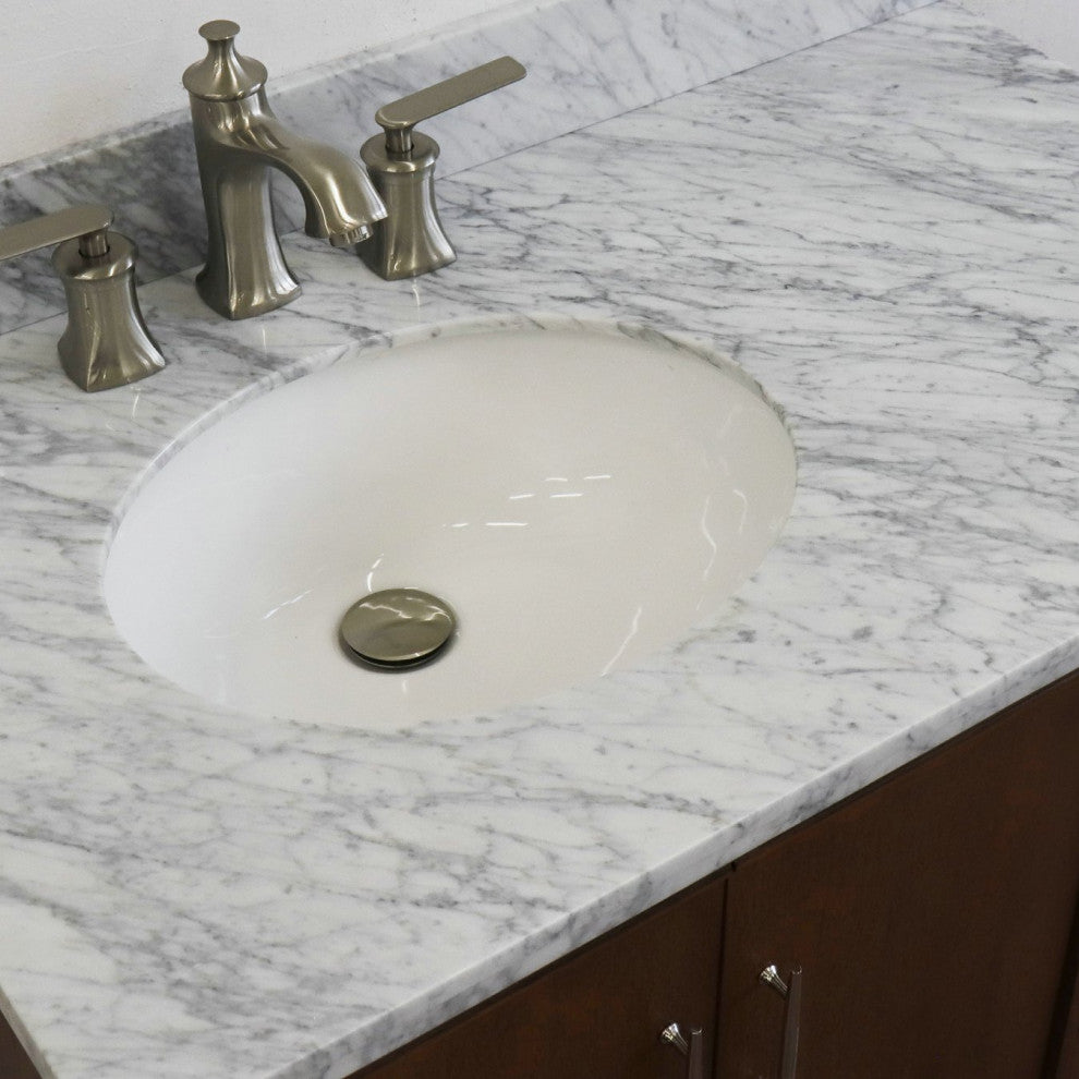 37" Single Vanity, Walnut Finish With White Carrara
