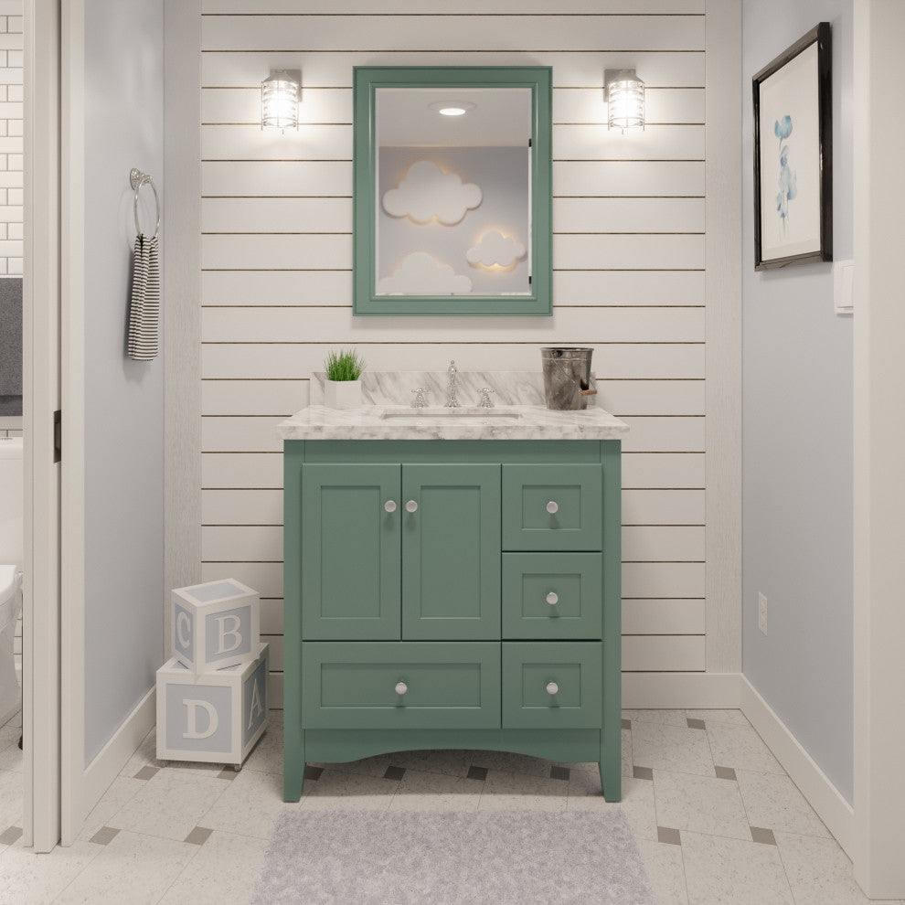 Abbey 36" Bathroom Vanity, Sage Green, Carrara Marble