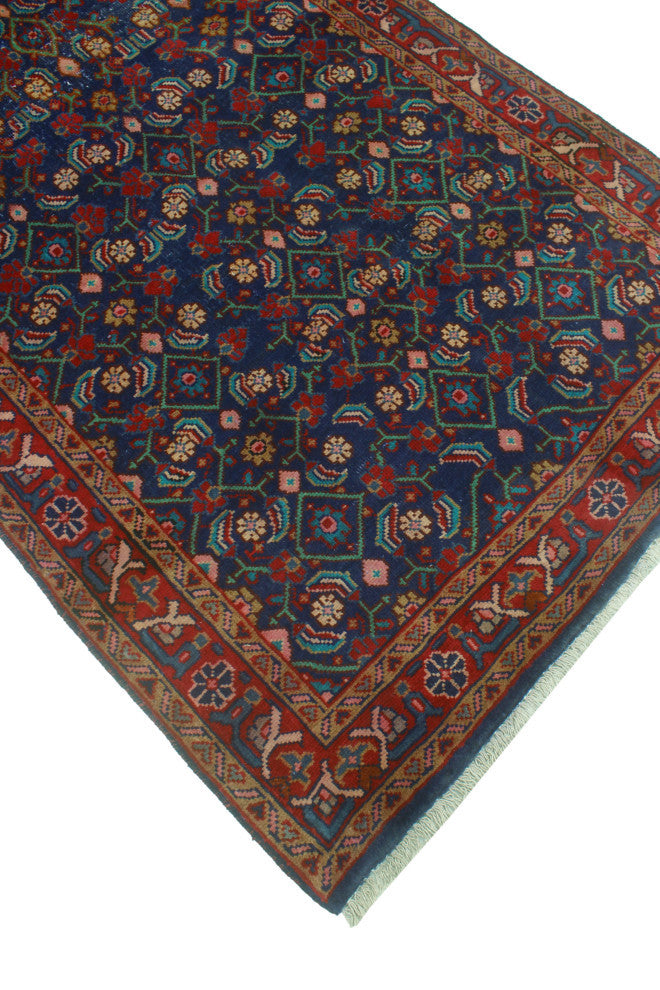 Fine Vintage Distressed Athelsta Blue/Red Runner, 3'7x10'6